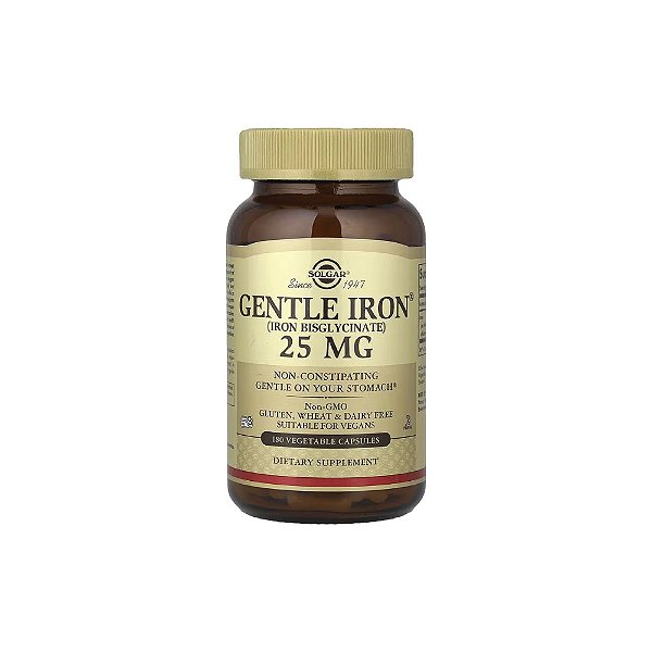 Ferro Gentle Iron Bisglicinato 25mg 180 Cápsulas Vegetais - Solgar
