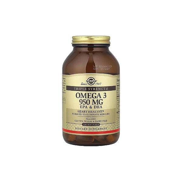 Ômega-3 EPA e DHA Força Tripla Triple Strength Omega-3 950mg 100 Softgels - Solgar
