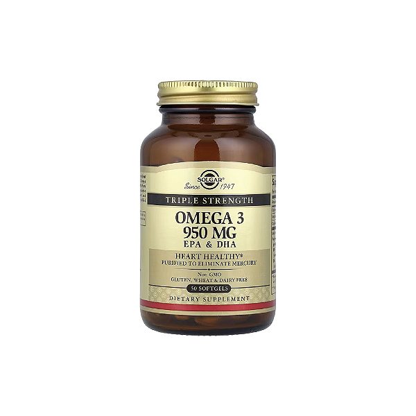 Ômega-3 EPA e DHA Dosagem Tripla Triple Strength Omega-3 950mg 50 Softgels - Solgar