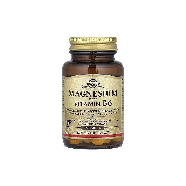 Magnésio com Vitamina B6 Magnesium with Vitamin B6 100 Comprimidos - Solgar