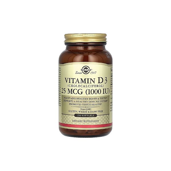 Vitamina D3 Colecalciferol 1.000 UI (25mcg) 250 Softgels - Solgar