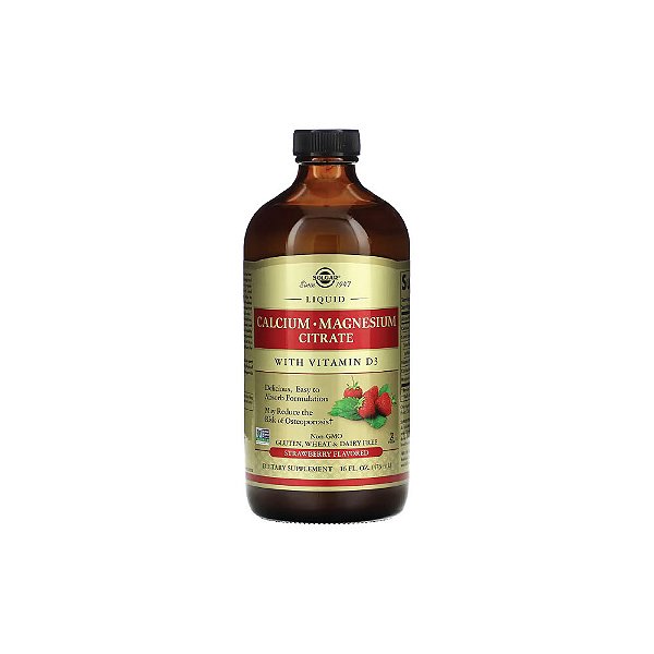 Citrato de Cálcio e Magnésio Líquido com Vitamina D3 Sabor Morango 473ml - Solgar
