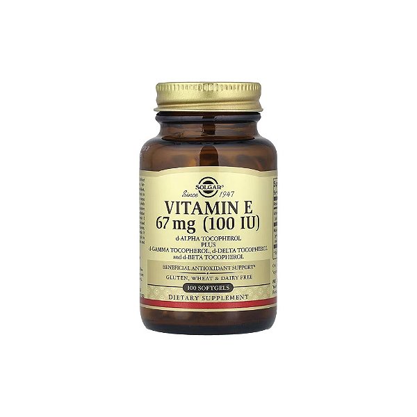Vitamina E de Origem Natural d-Alfa-Tocoferol 100 UI (67mg) 100 Softgels - Solgar