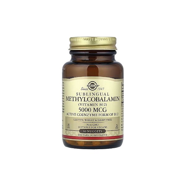 Metilcobalamina Sublingual Vitamina B12 5.000mcg 60 Comprimidos Sublinguais - Solgar