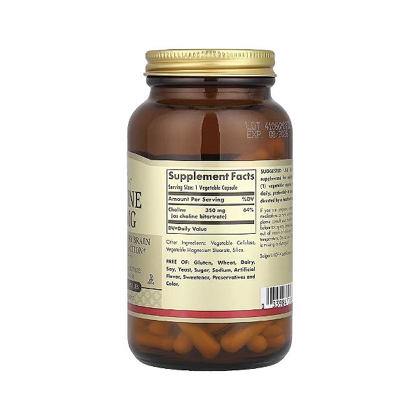 Colina 350 mg 100 Cápsulas Vegetais - Solgar