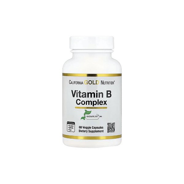 Vitaminas do Complexo B com Folato Biotina Ácido Pantotênico e Vitamina B6 60 Cápsulas Vegetais - California Gold Nutrition
