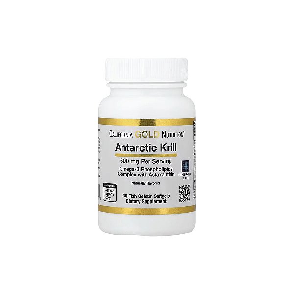 Óleo de Krill Antártico Complexo de Fosfolipídios Ômega-3 com EPA DHA e Astaxantina 500 mg 30 Cápsulas Gelatinosas - California Gold Nutrition