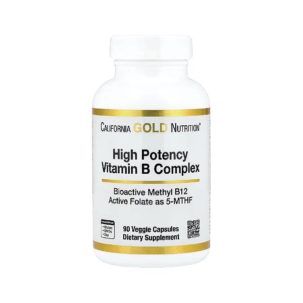 Vitaminas do Complexo B de Alta Potência com Metilfolato e Metil B12 90 Cápsulas Vegetais - California Gold Nutrition