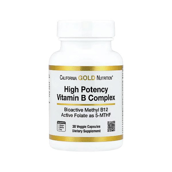 Vitaminas do Complexo B de Alta Potência com Metil folato e Metil B12 30 Cápsulas Vegetais - California Gold Nutrition