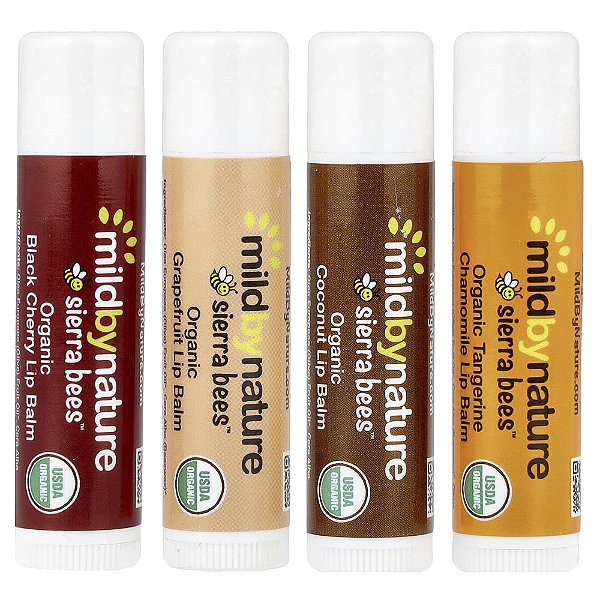 Sierra Bees™ Bálsamos Labiais Orgânicos Embalagem Sortida 4 Unidades 4,25 g Cada - Mild By Nature