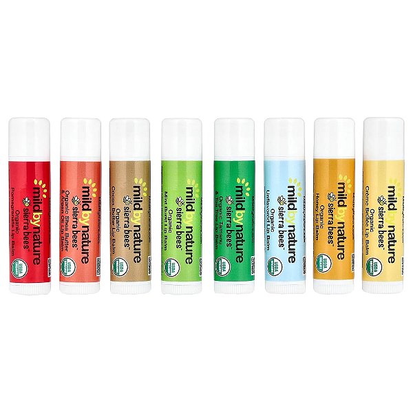 Sierra Bees™ Embalagem Combo de Bálsamos Labiais Orgânicos 8 Unidades 4,25 g Cada - Mild By Nature