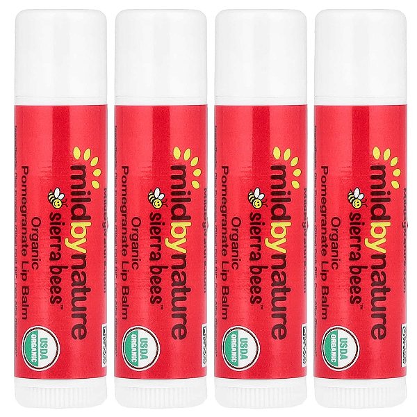 Sierra Bees™ Bálsamos Labiais Orgânicos Romã Embalagem com 4 Unidades 4,25 g Cada - Mild By Nature