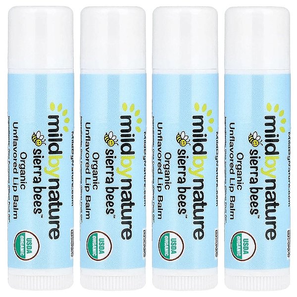 Sierra Bees™ Bálsamos Labiais Orgânicos Sem Sabor Embalagem com 4 Unidades 4,25 g Cada - Mild By Nature