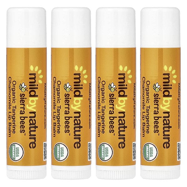 Bálsamo Labial Orgânico Tangerina e Camomila 4 Unidades 4,25 g Cada - Mild By Nature