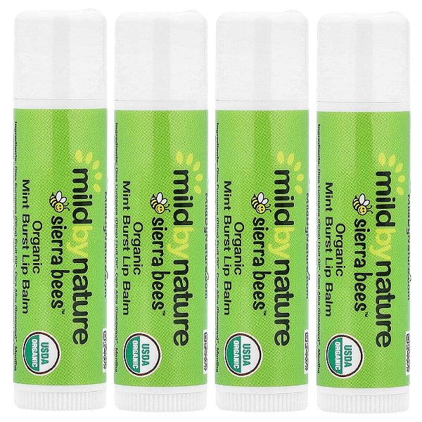 Sierra Bees™ Bálsamos Labiais Orgânicos Explosão de Menta Embalagem com 4 Unidades 4,25 g Cada - Mild By Nature