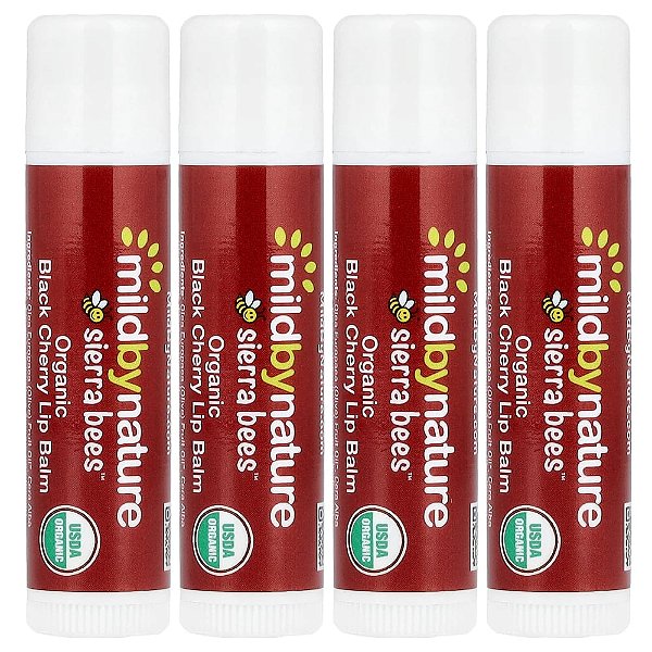 Sierra Bees™ Bálsamos Labiais Orgânicos Cereja Negra 4 Unidades 4,25 g Cada - Mild By Nature