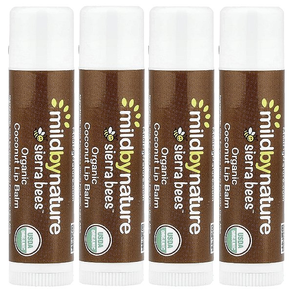 Sierra Bees™ Bálsamos Labiais Orgânicos Coco Embalagem com 4 Unidades 4,25 g Cada - Mild By Nature