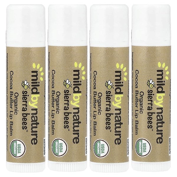Sierra Bees™ Bálsamos Labiais Orgânicos Manteiga de Cacau 4 Unidades 4,25 g Cada - Mild By Nature