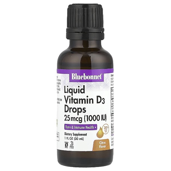 Vitamina D3 Líquida em Gotas Cítricos 25 mcg (1.000UI) 30 ml - Bluebonnet Nutrition