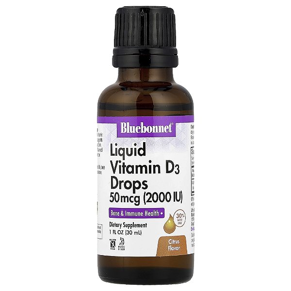 Vitamina D3 Líquida em Gotas Cítrico 50 mcg (2.000UI) 30 ml - Bluebonnet Nutrition