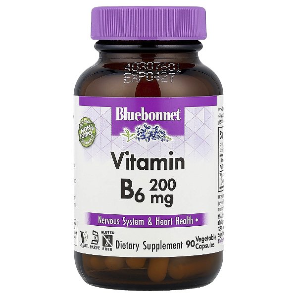 Vitamina B6 200 mg 90 Cápsulas Vegetais - Bluebonnet Nutrition