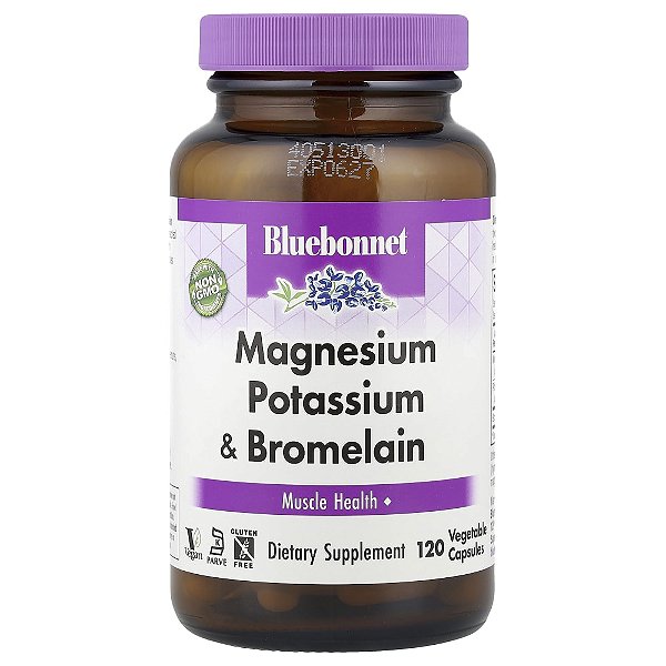 Magnésio e Potássio e Bromelaína 120 Cápsulas Vegetais - Bluebonnet Nutrition