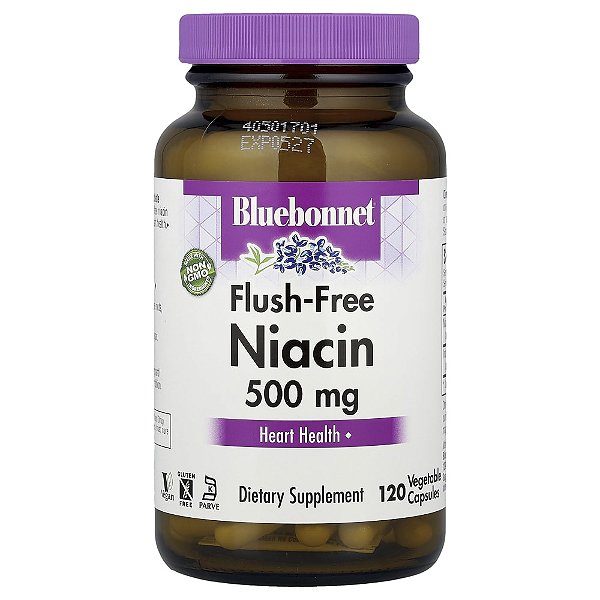 Flush Free Niacina 500 mg 120 Cápsulas Vegetais - Bluebonnet Nutrition
