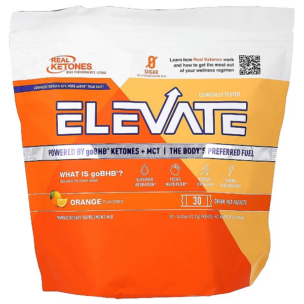 Elevate Laranja 30 Pacotes de Mistura para Bebida 12,3 g Cada - Real Ketones
