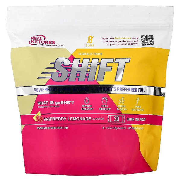 Shift Limonada de Framboesa 30 Pacotes de Mistura para Bebida 7,6 g Cada - Real Ketones