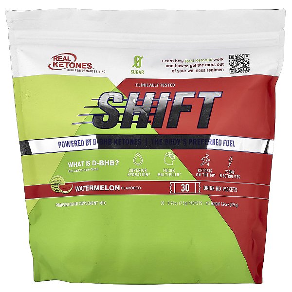 Shift Melancia 30 Pacotes de Mistura para Bebida 7,5 g Cada - Real Ketones