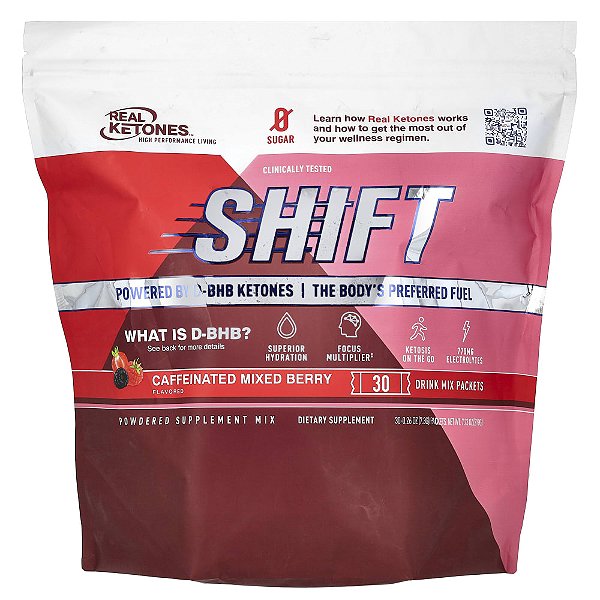 Shift Frutos Silvestres Mistos e Cafeinados 30 Embalagens 7,3 g Cada - Real Ketones