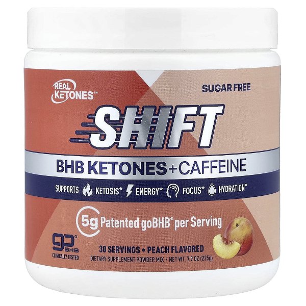 Shift Mistura de BHB Cetonas + Cafeína em Pó Pêssego 225 g - Real Ketones