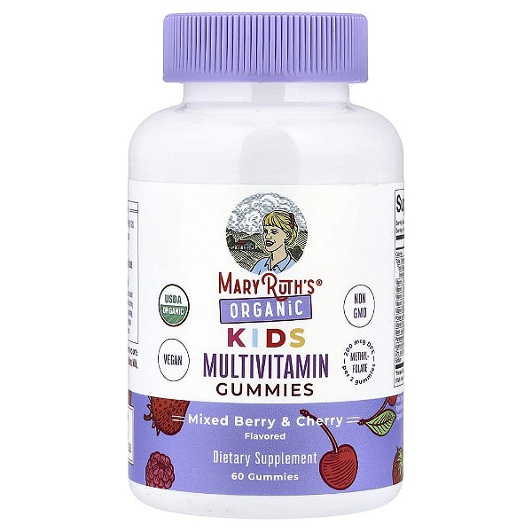 Gomas Multivitamínicas Orgânicas para Crianças Mistura de Frutos Silvestres e Cereja 60 Gomas - MaryRuth's