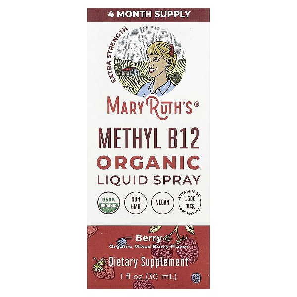 Spray Líquido de Methyl Vitamina B12 Orgânico Fruto Silvestre 1500 mcg 30 ml - MaryRuth's
