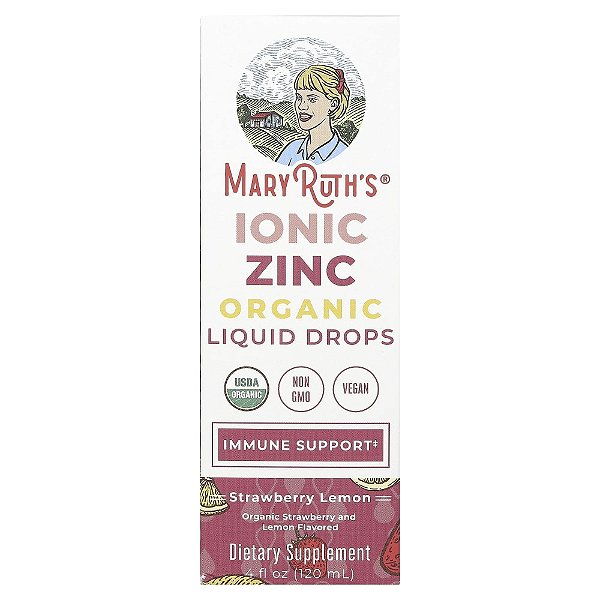 Gotas Líquidas de Zinco Iônico Orgânico Morango e Limão 3 mg 120 ml - MaryRuth's