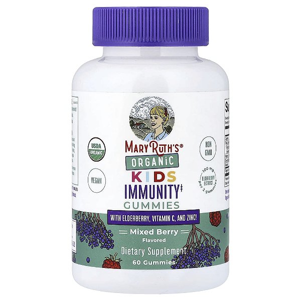 Gomas Orgânicas para Imunidade para Crianças com Sabugueiro Vitamina C e Zinco Frutos Silvestres 60 Gomas - MaryRuth's