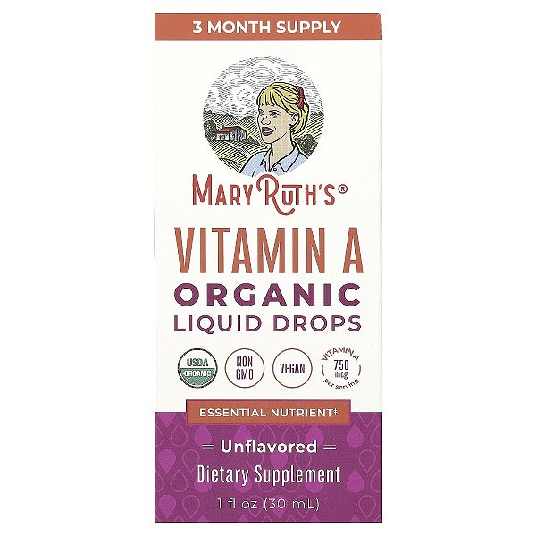Gotas Líquidas de Vitamina A Orgânica Sem Sabor 750 mcg 30 ml - MaryRuth's