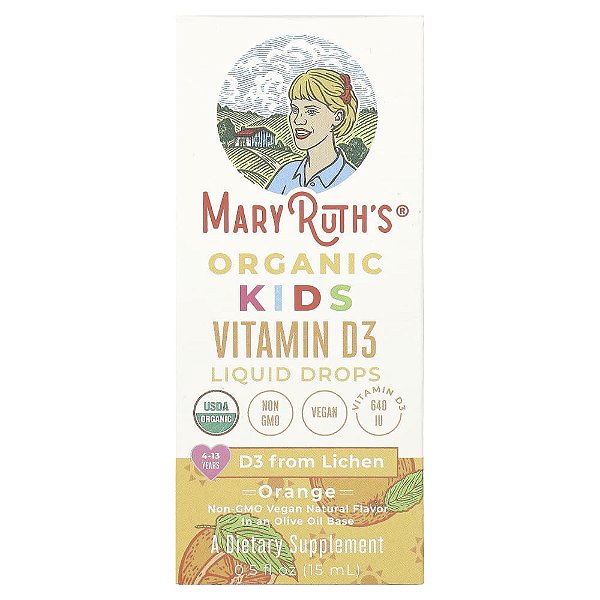 Vitamina D3 Orgânica em Gotas para Crianças 4 a 13 Anos Laranja 640 UI 15 ml - MaryRuth's