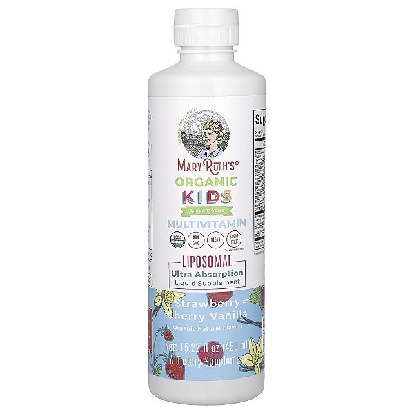 Organic Infantil Multivitamínico Lipossomal 4–13 Anos Morango Cereja e Baunilha 450 ml - MaryRuth's
