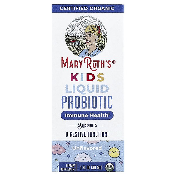 Probiótico Líquido Orgânico para Crianças Acima de 4 Anos Sem Sabor 2 Bilhões de UFCs 30 ml - MaryRuth's
