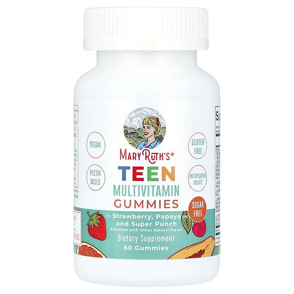 Gomas Multivitamínicas para Adolescentes Sem Açúcar Morango Mamão e Superponche 60 Gomas - MaryRuth's
