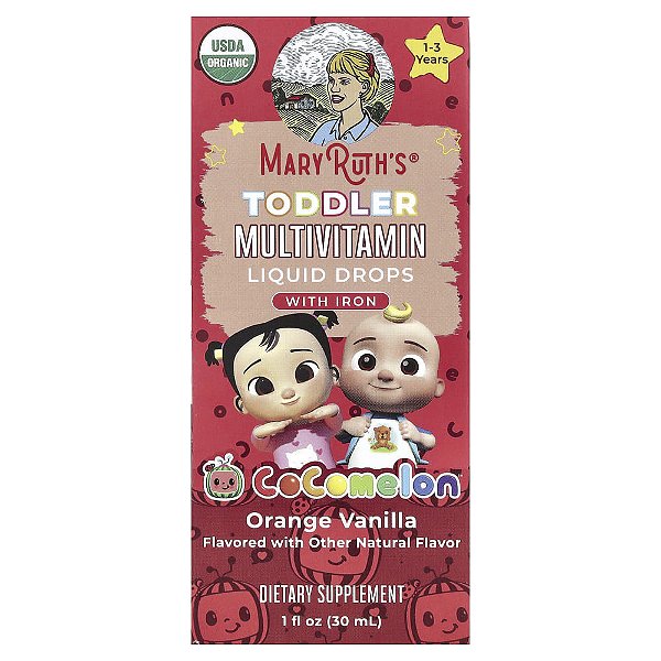 Cocomelon Multivitamínico para Crianças Pequenas Gotas Líquidas com Ferro 1 a 3 Anos Laranja e Baunilha 30 ml - MaryRuth's