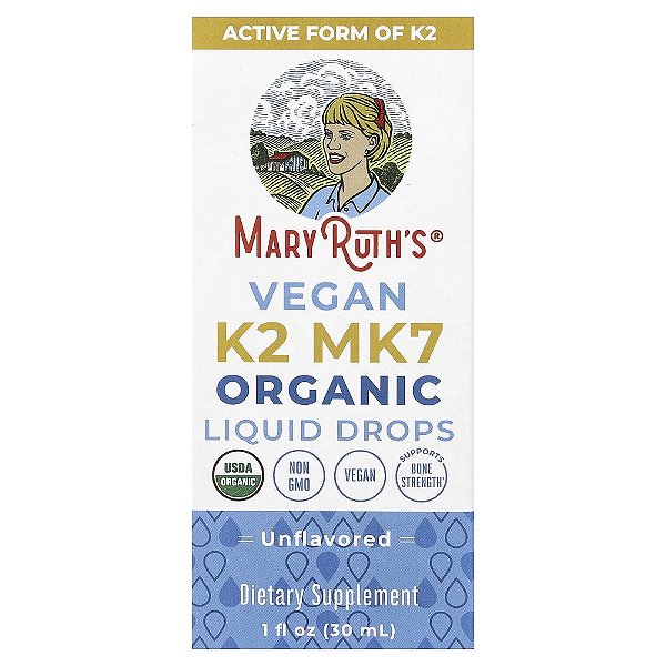 Gotas Líquidas de K2 MK7 Orgânicos Veganos Sem Sabor 30 ml - MaryRuth's