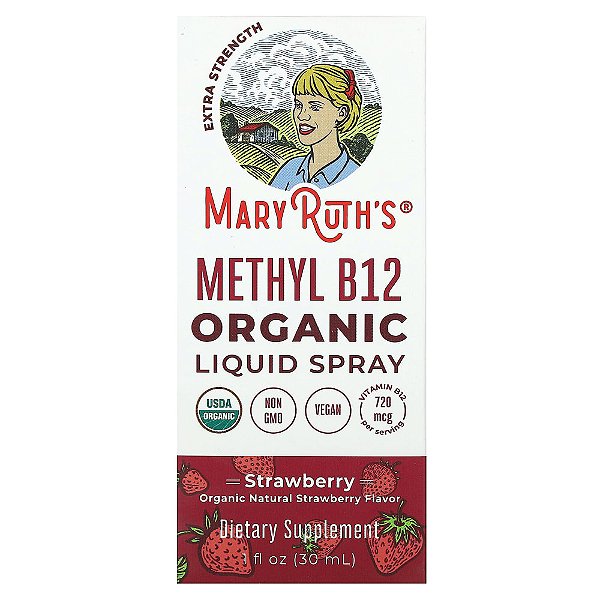 Spray Líquido de Metil Vitamina B12 Orgânico Morango 720 mcg 30 ml - MaryRuth's