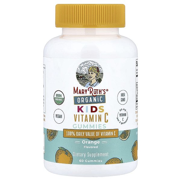 Gomas de Vitamina C Orgânicas para Crianças Laranja 60 Gomas (45 mg por Goma) - MaryRuth's
