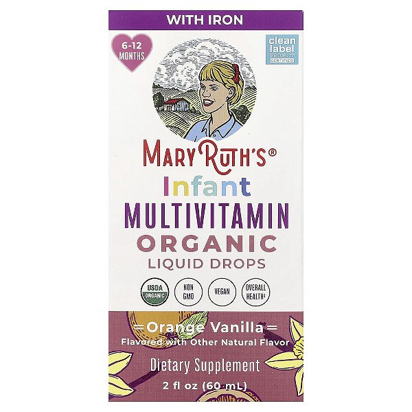 Multivitamínico Orgânico em Gotas para Bebês 6 a 12 Meses Laranja e Baunilha 60 ml - MaryRuth's