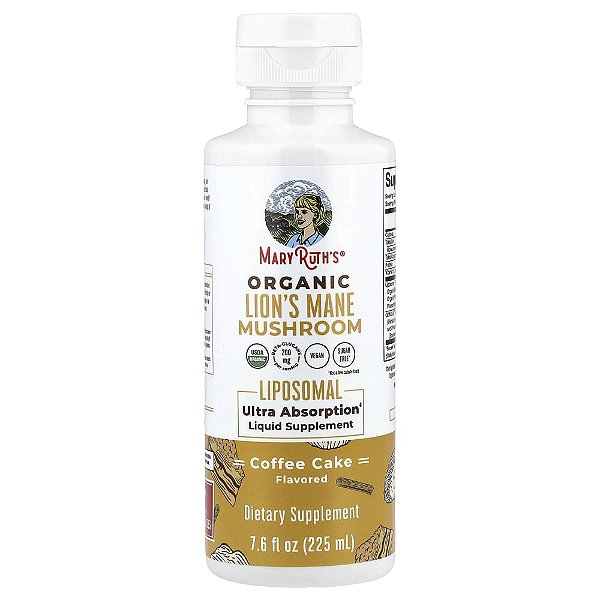 Cogumelo Juba-de-leão Orgânico Suplemento Líquido Lipossomal Bolo de Café 225 ml - MaryRuth's