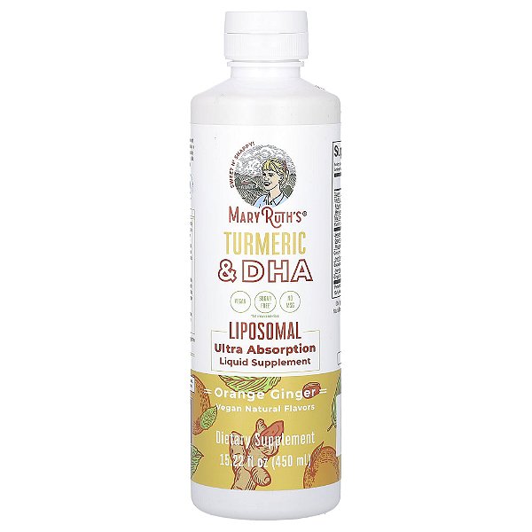 Suplemento Líquido Lipossomal de Cúrcuma e DHA Gengibre e Laranja 450 ml - MaryRuth's