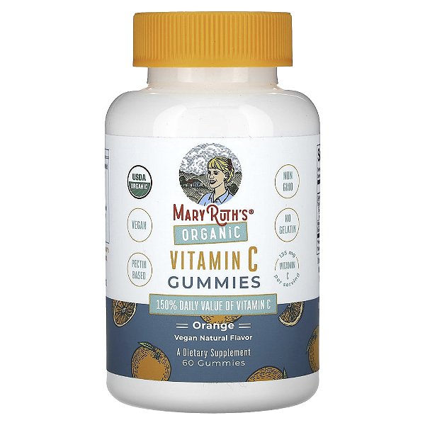 Gomas de Vitamina C Orgânica Sabor Laranja 60 Gomas (45 mg por Goma) - MaryRuth's