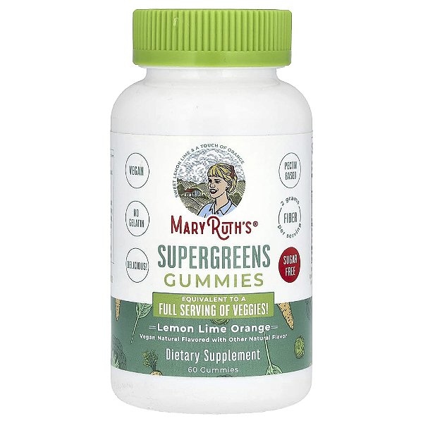 Gomas Supergreens Sem Açúcar Limão Siciliano e Laranja 60 Gomas - MaryRuth's